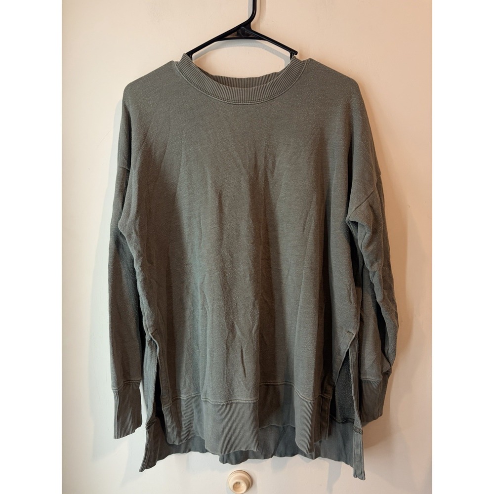Aerie Oversized Crewneck Sweatshirt Distressed Gray/green Size Small